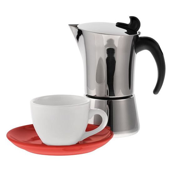 Набор для кофе Cozy Morning, белый с красным - подробное фото
