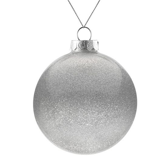 Елочный шар Finery Gloss, 10 см, глянцевый серебристый с глиттером - подробное фото